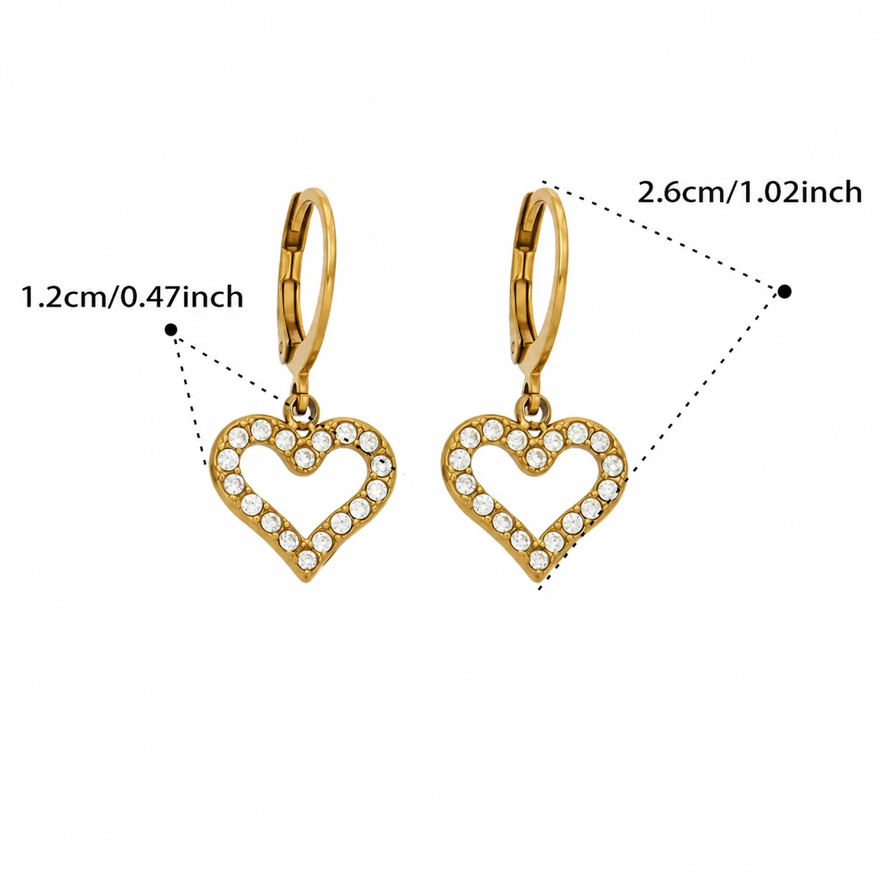 Radiant Gold-Plated Heart Pavé Stainless Steel Hoop Earrings - Gold