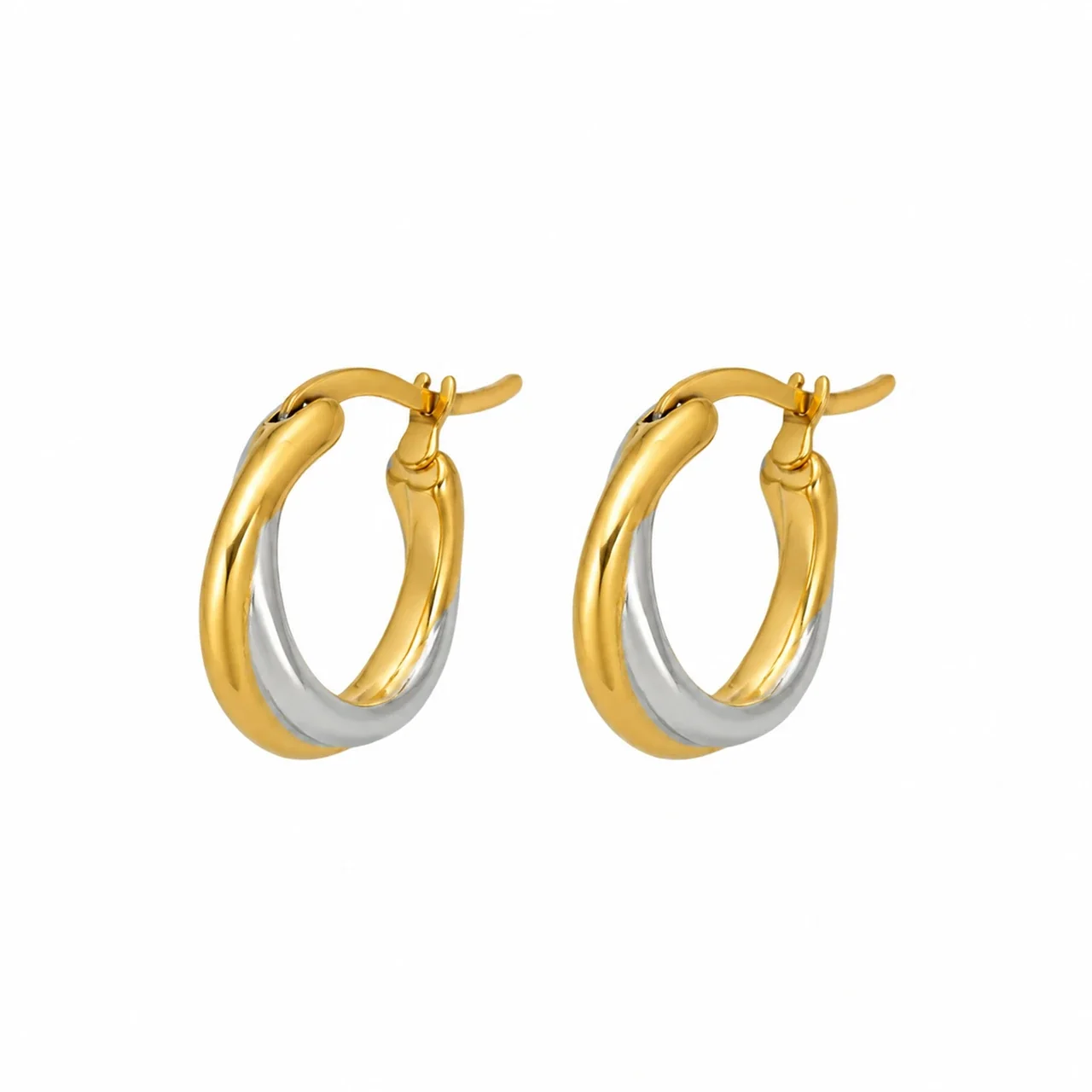 Sculptural Two-Tone Domed Stainless Steel Hoop Earrings