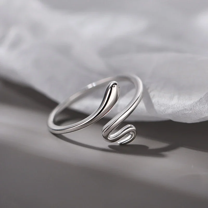Sleek Open-Front Snake 925 Sterling Silver Ring