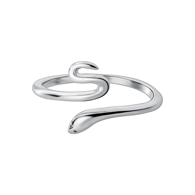 Sleek Open-Front Snake 925 Sterling Silver Ring - Silver