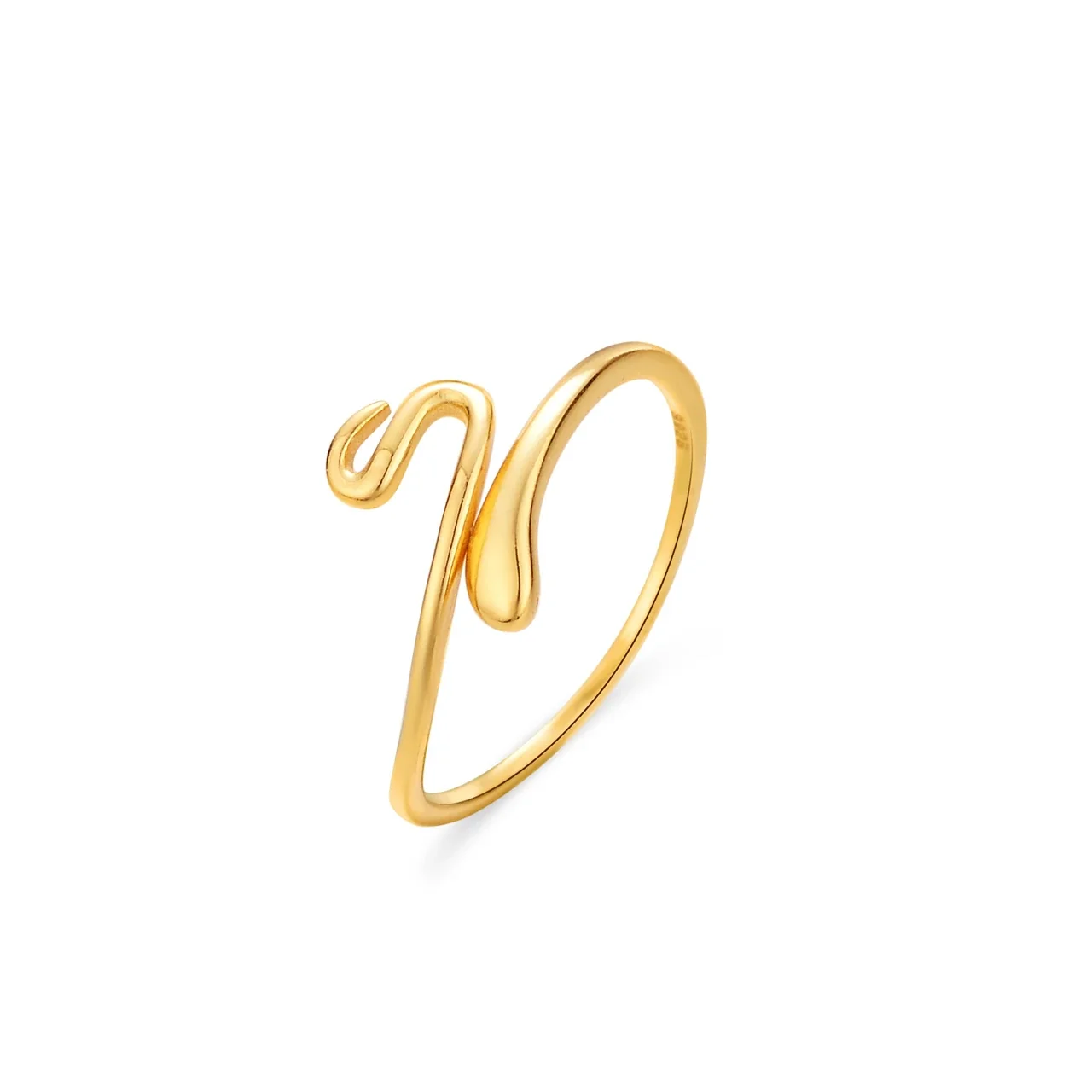 Sleek Open-Front Snake 925 Sterling Silver Ring - Gold