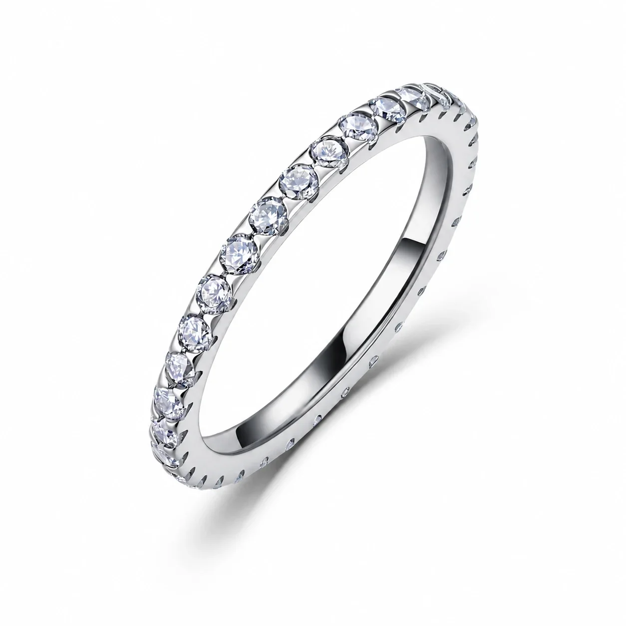 Refined 925 sterling silver Round-Cut Prong-Set Eternity Ring