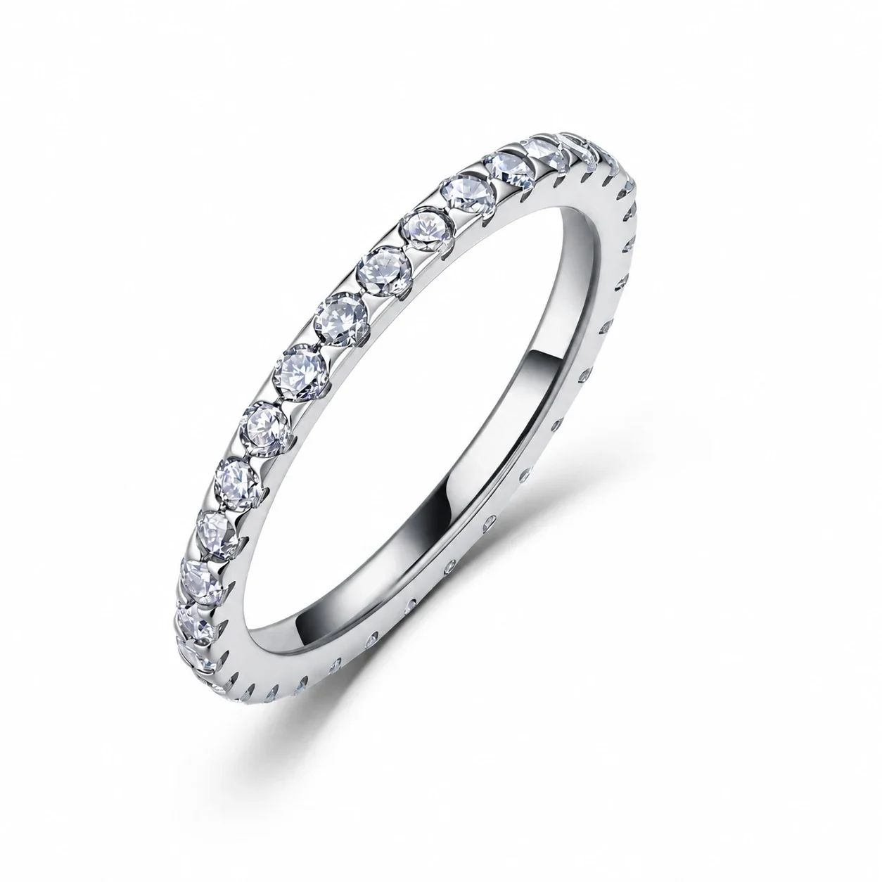Refined 925 sterling silver Round-Cut Prong-Set Eternity Ring - Silver