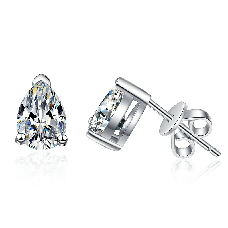 Polished Pear-Cut 925 Sterling Silver Three-Prong Stud Earrings