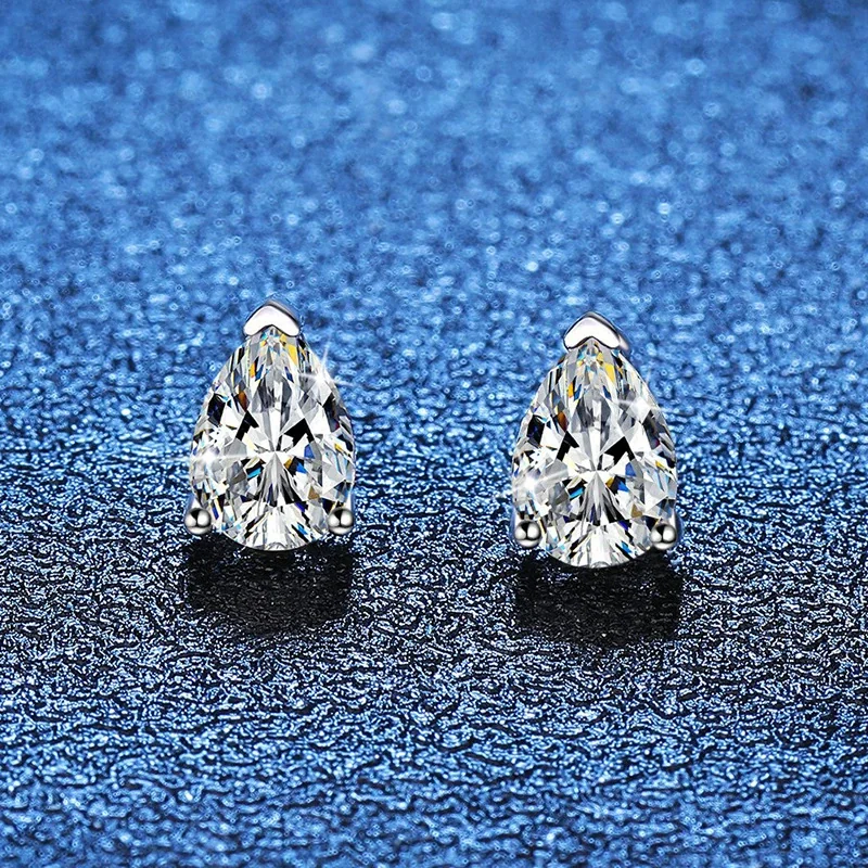 Polished Pear-Cut 925 Sterling Silver Three-Prong Stud Earrings