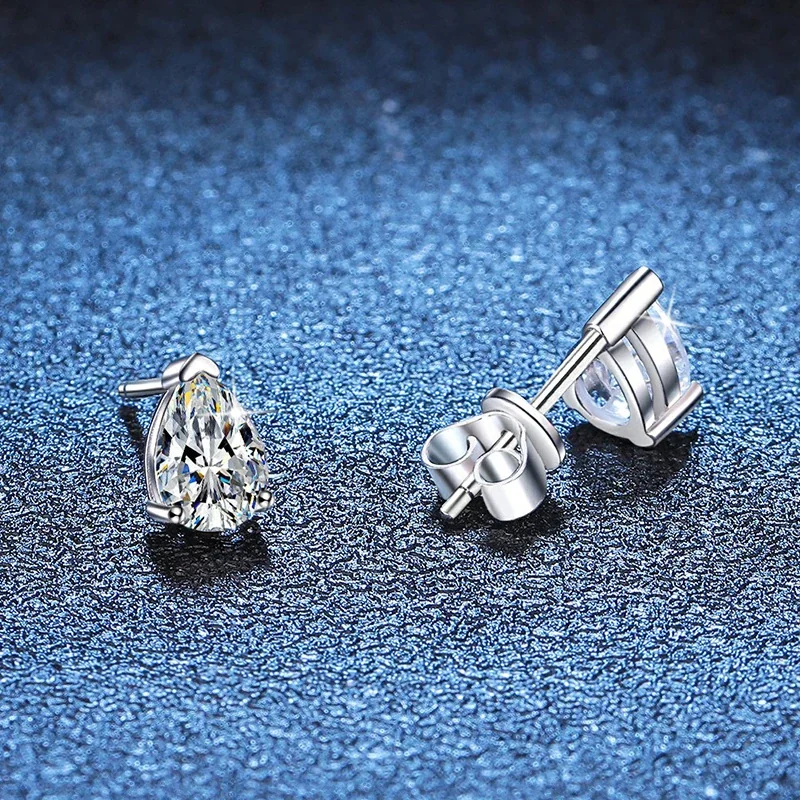Polished Pear-Cut 925 Sterling Silver Three-Prong Stud Earrings