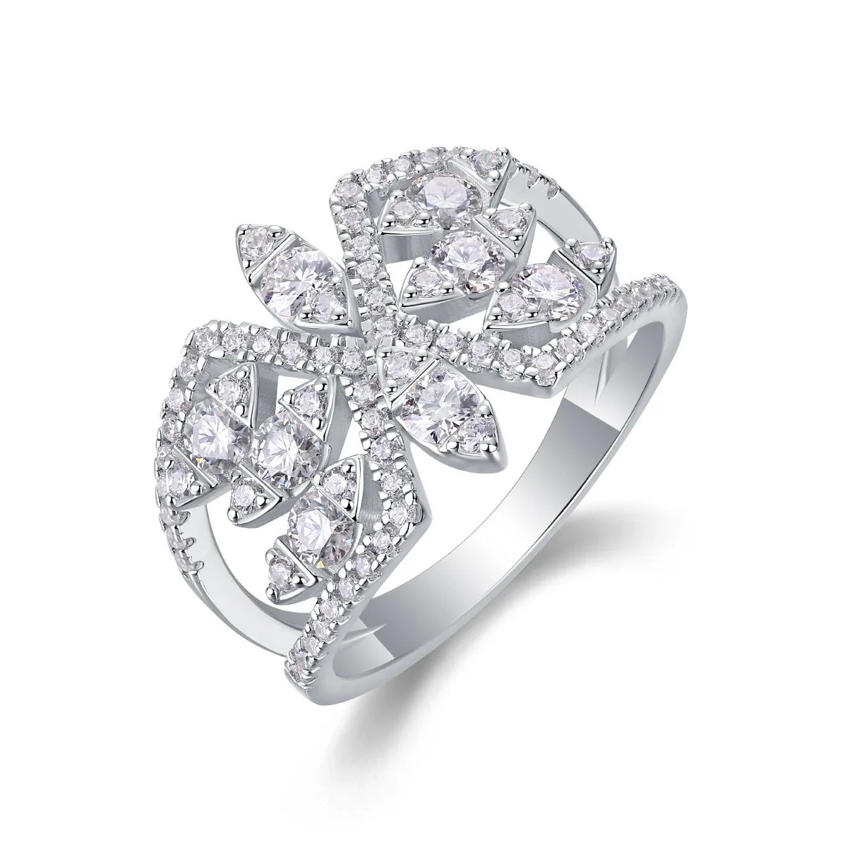 Whimsical 925 Sterling Silver Pave Butterfly Openwork Moissanite Ring