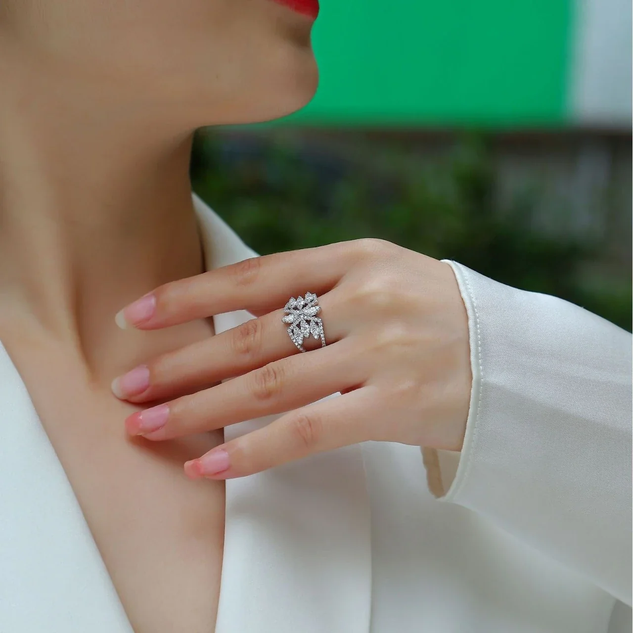 Whimsical 925 Sterling Silver Pave Butterfly Openwork Ring
