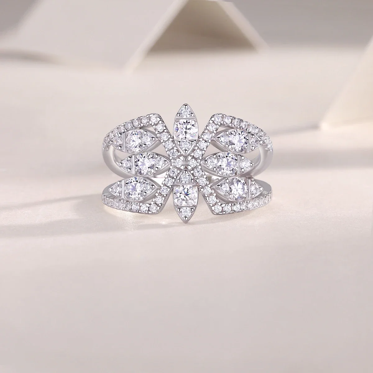Whimsical 925 Sterling Silver Pave Butterfly Openwork Ring
