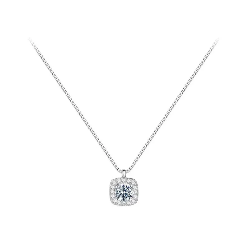 Polished 925 Sterling Silver Halo Cushion Pendant Necklace