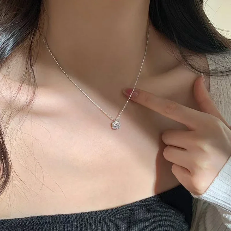 Polished 925 Sterling Silver Halo Cushion Pendant Necklace