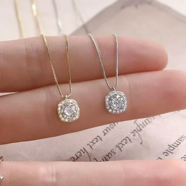Polished 925 Sterling Silver Halo Cushion Pendant Necklace