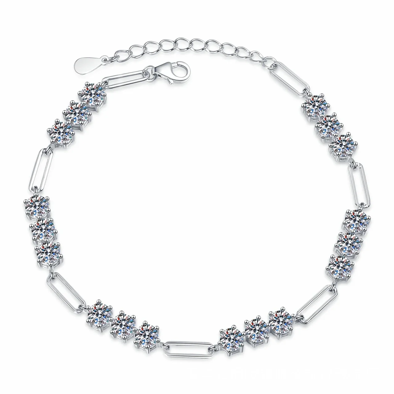 Luminous Paperclip Round Moissanite 925 Sterling Silver Bracelet