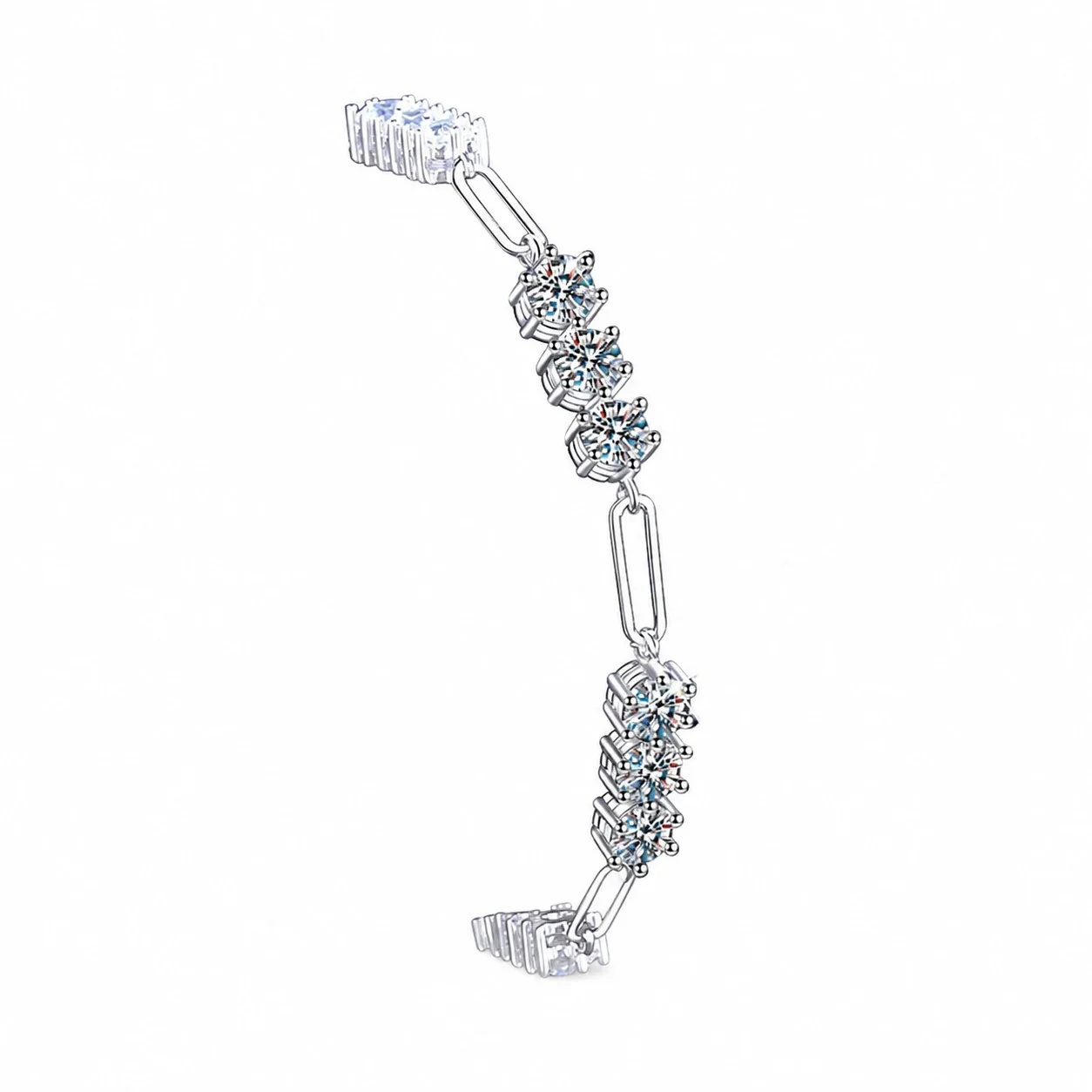 Luminous Paperclip Round Moissanite 925 Sterling Silver Bracelet