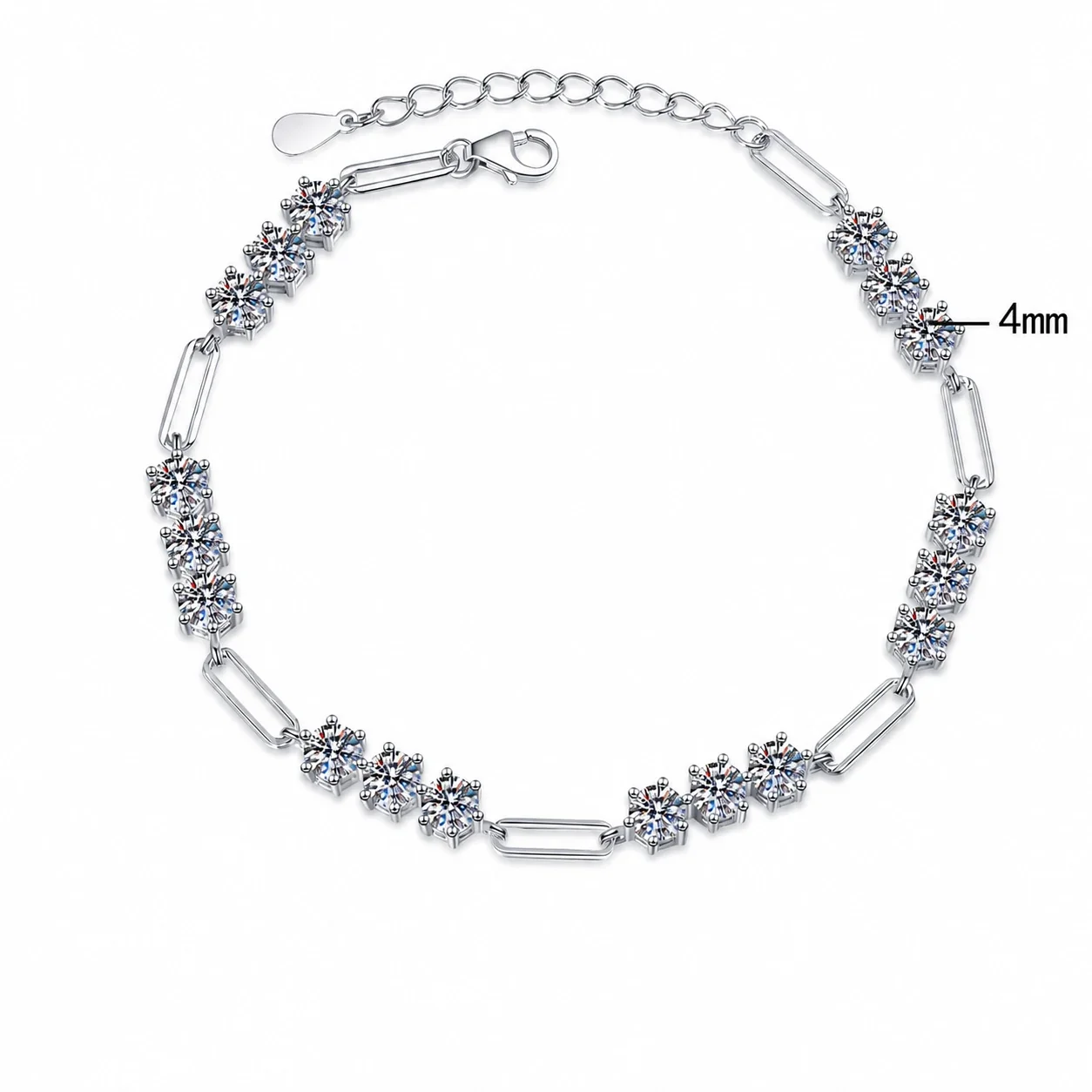 Luminous Paperclip Round Moissanite 925 Sterling Silver Bracelet - Moissanite . ct