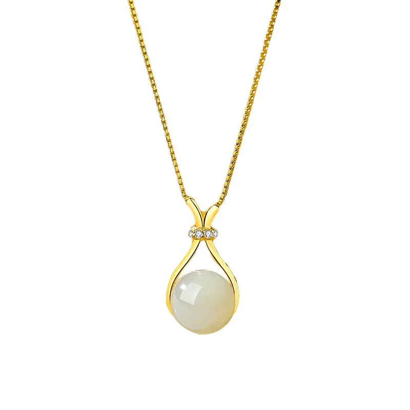 Polished 925 Sterling Silver Lucky Bag Jade Bead Necklace