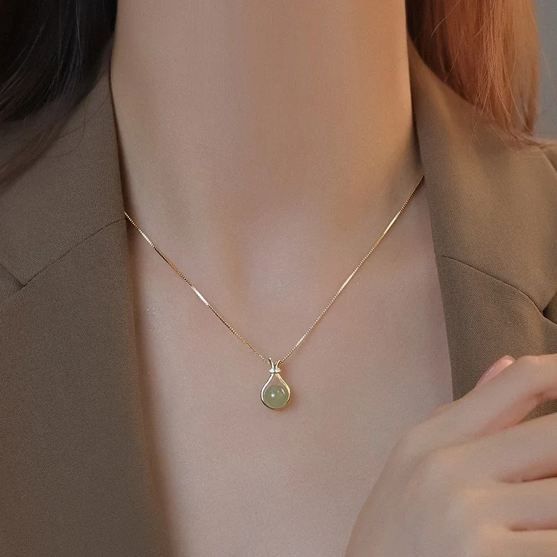 Polished 925 Sterling Silver Lucky Bag Jade Bead Necklace