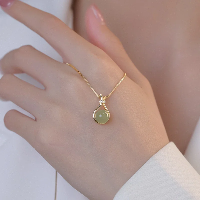 Polished 925 Sterling Silver Lucky Bag Jade Bead Necklace