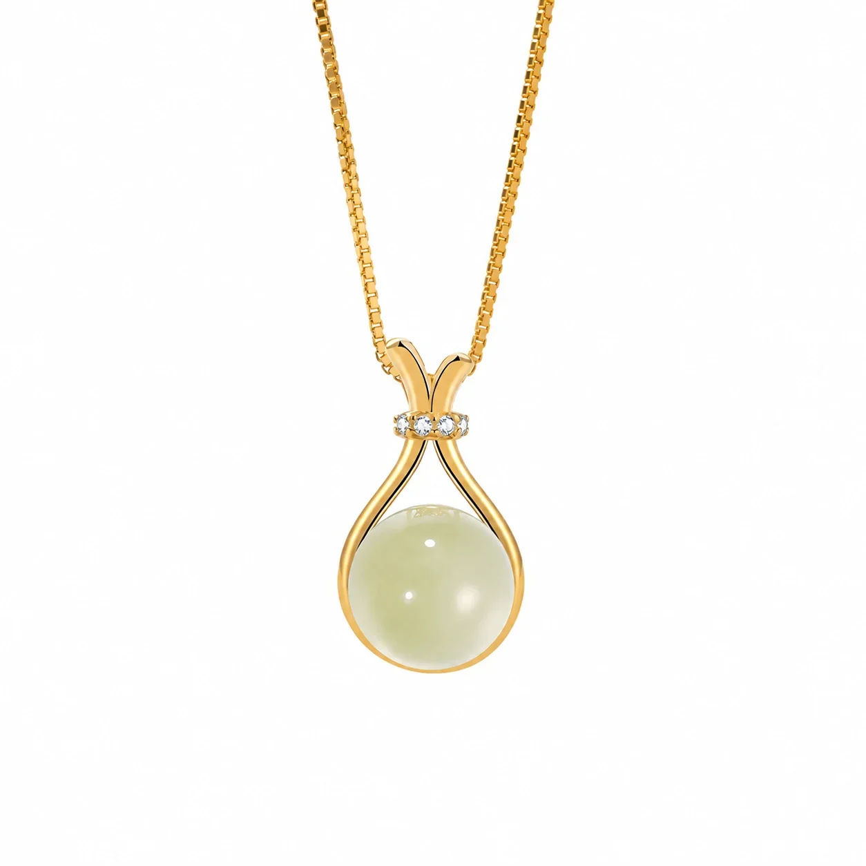 Polished 925 Sterling Silver Lucky Bag Jade Bead Necklace