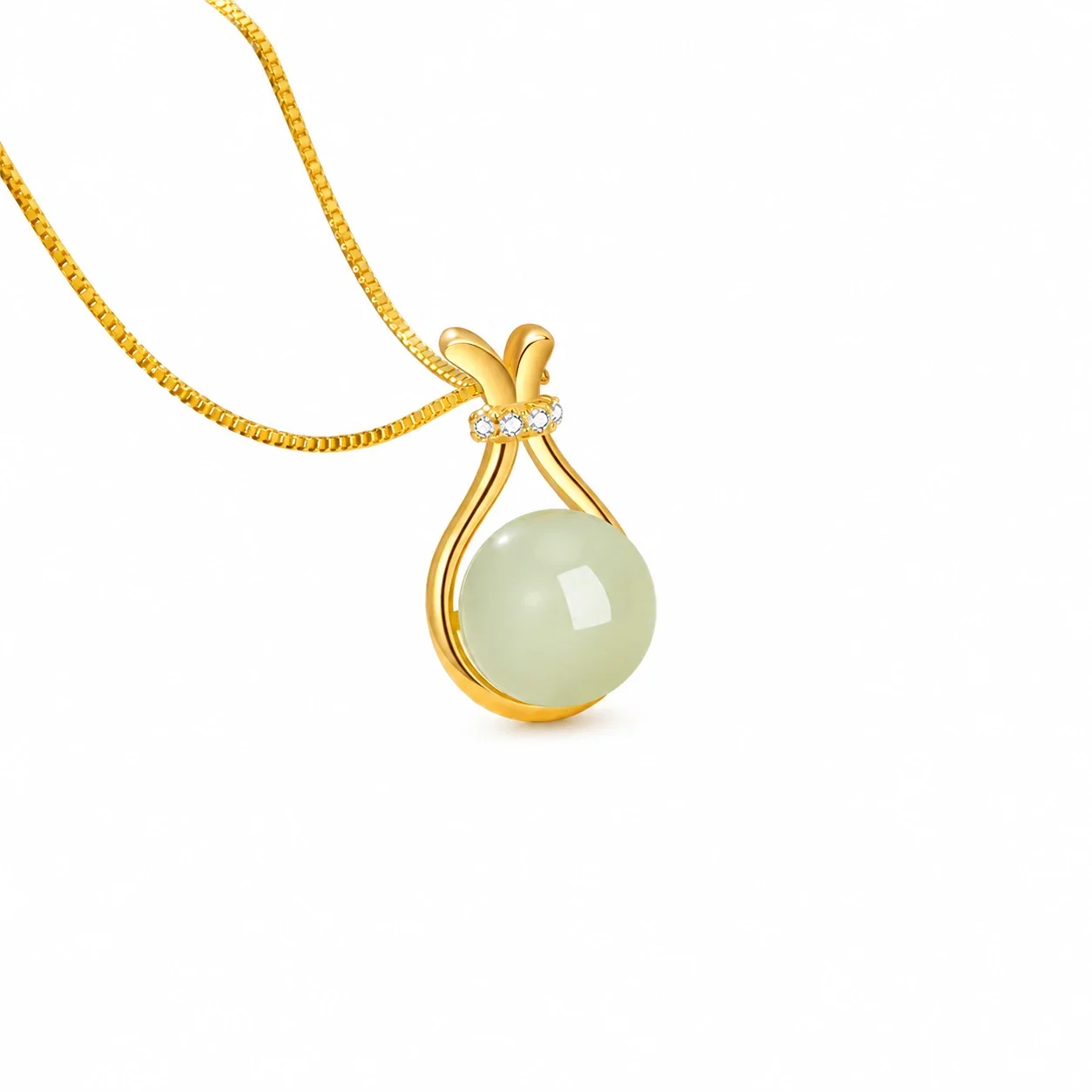 Polished 925 Sterling Silver Lucky Bag Jade Bead Necklace