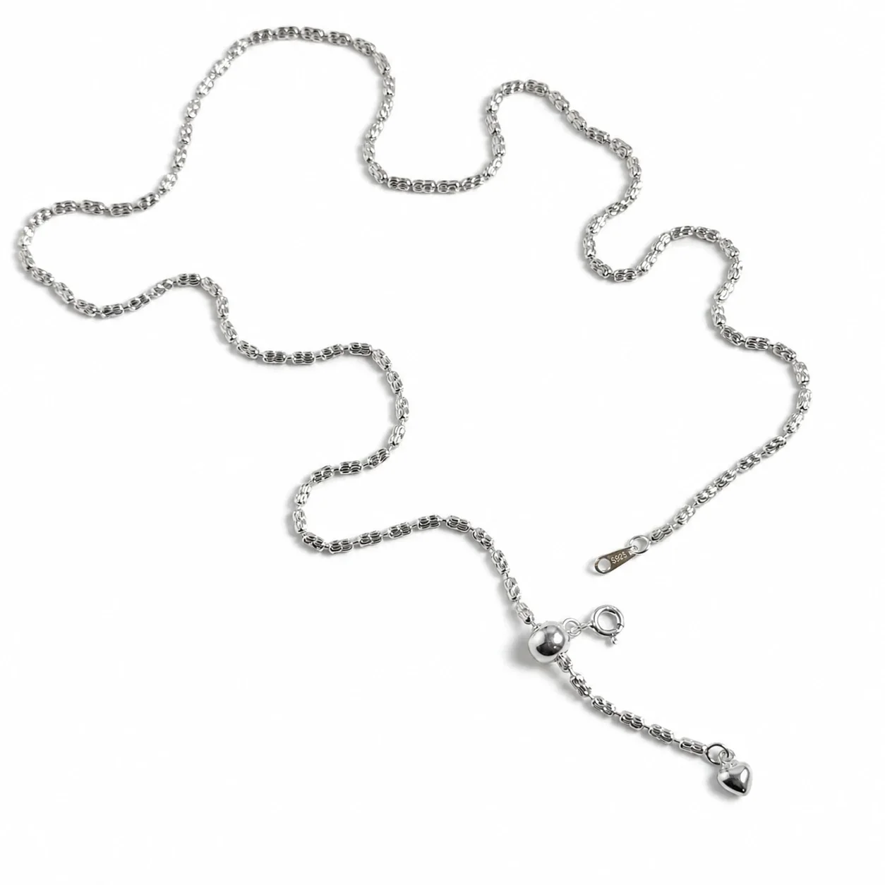Colar Lariat Ajustável em Prata 925 com Contas Onduladas