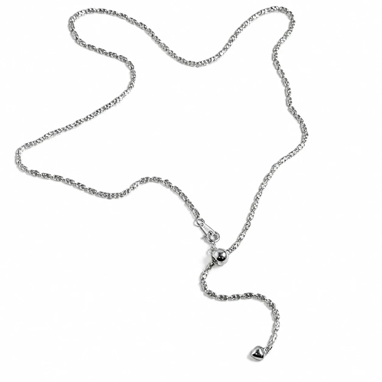 Adjustable 925 Sterling Silver Ripple Bead Lariat Necklace
