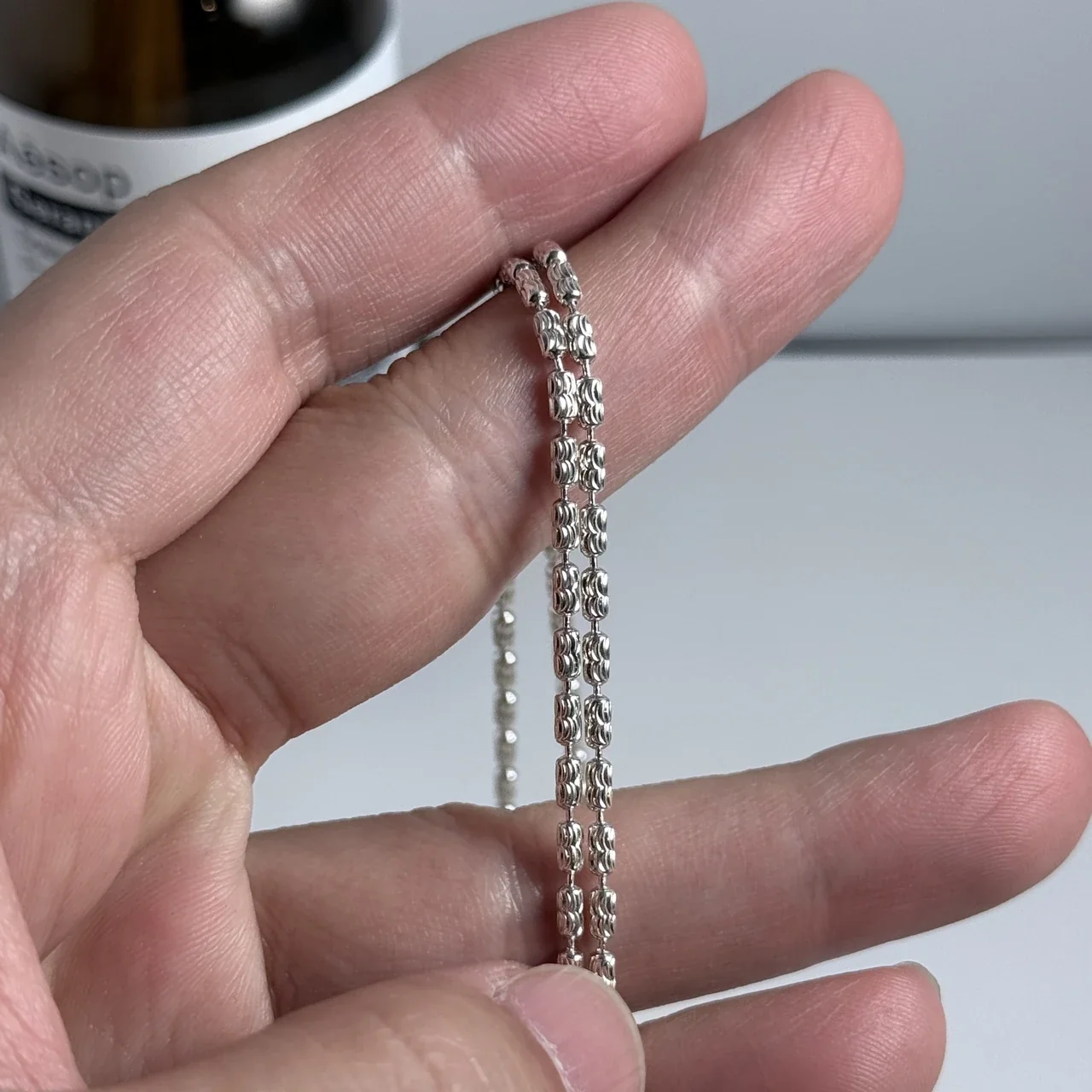 Adjustable 925 Sterling Silver Ripple Bead Lariat Necklace