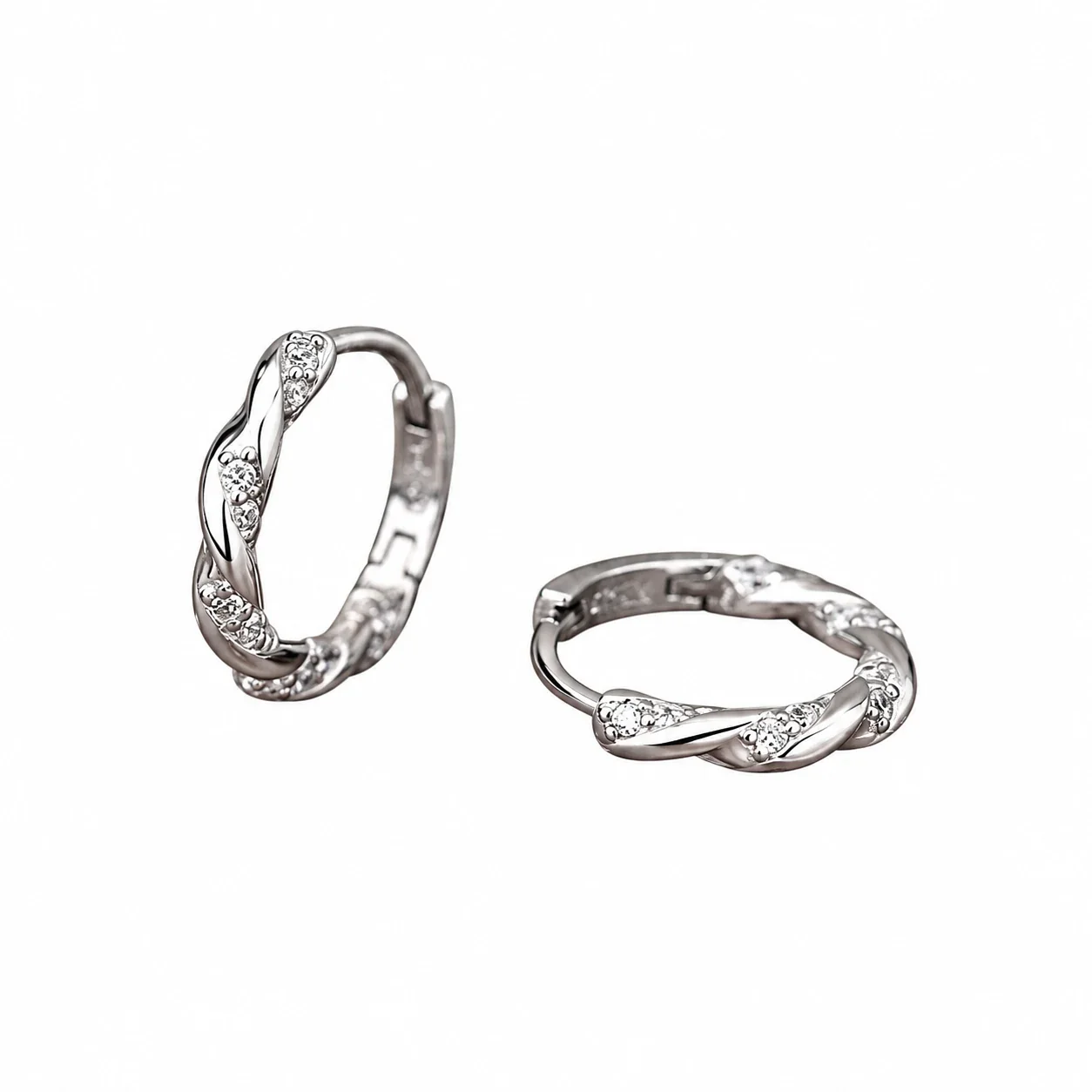 Twisted Pavé Cubic Zirconia 925 Sterling Silver Hoop Earrings - Silver