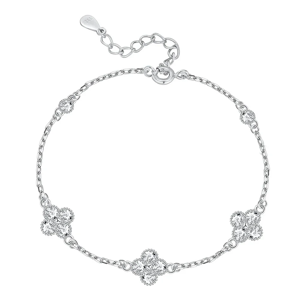 Delicate Clover Pavé Crystal 925 Sterling Silver Bracelet