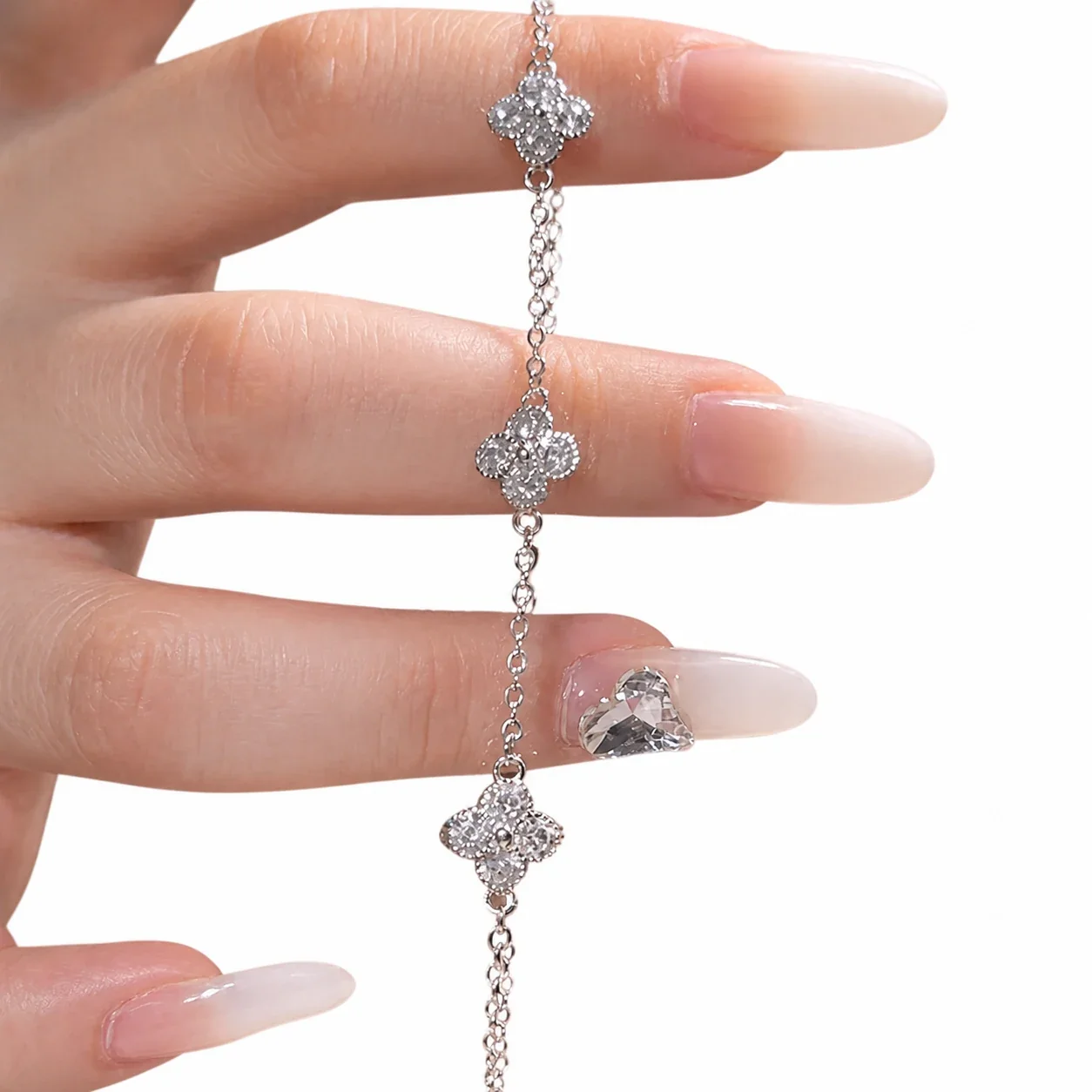 Delicate Clover Pavé Crystal 925 Sterling Silver Bracelet