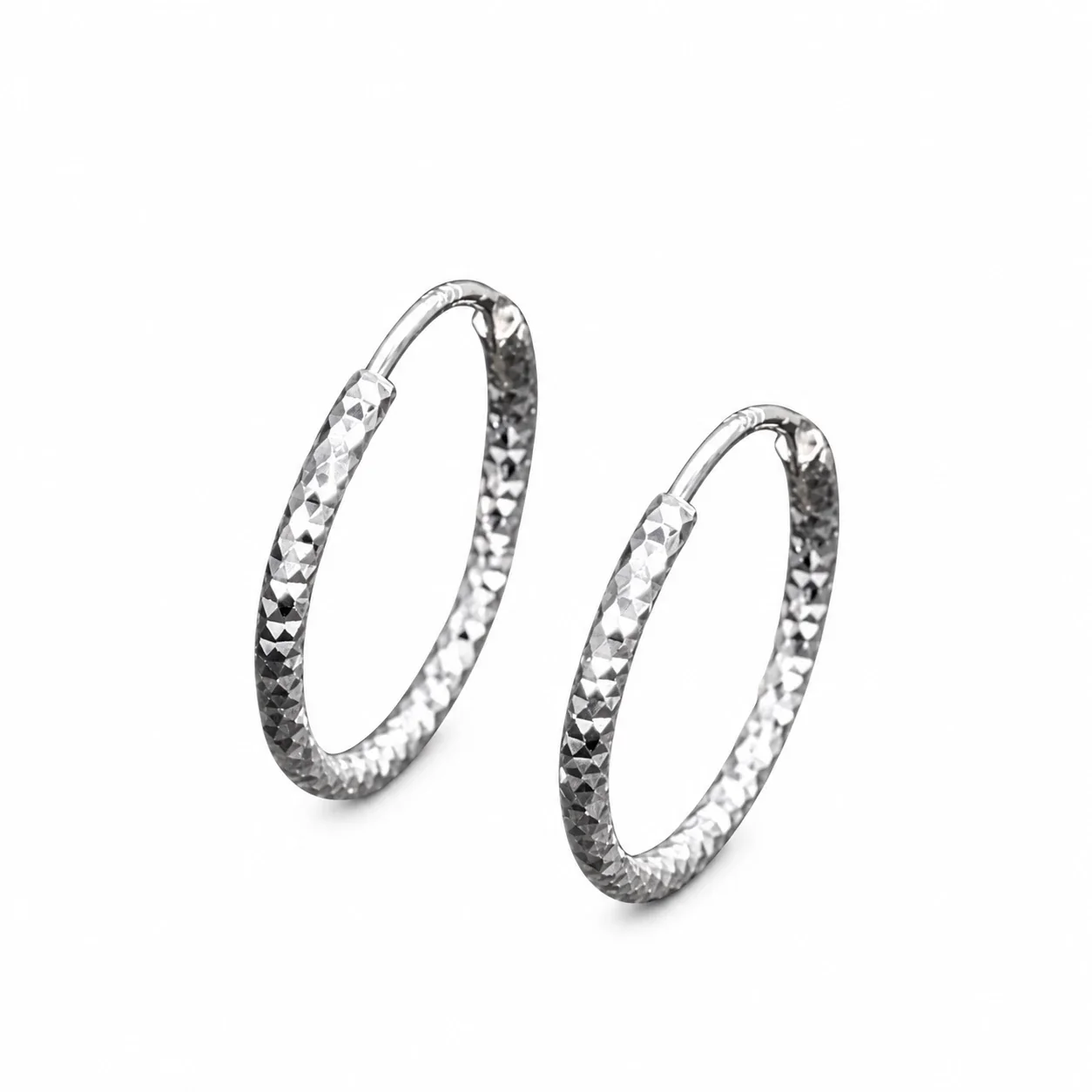 Faceted 925 Sterling Silver Hinged Hoop Earrings