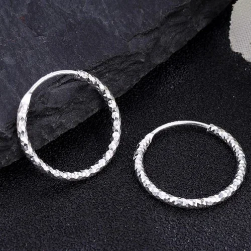 Faceted 925 Sterling Silver Hinged Hoop Earrings