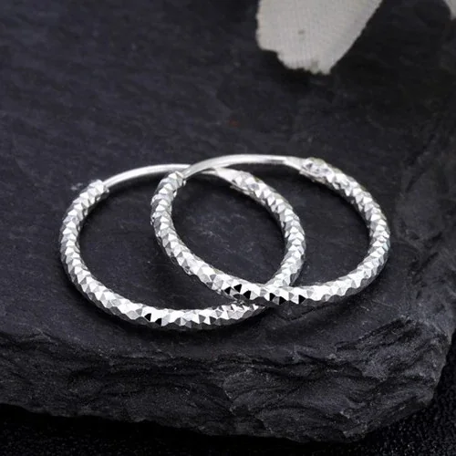 Faceted 925 Sterling Silver Hinged Hoop Earrings