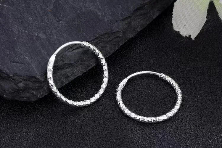 Faceted 925 Sterling Silver Hinged Hoop Earrings - 16 mm