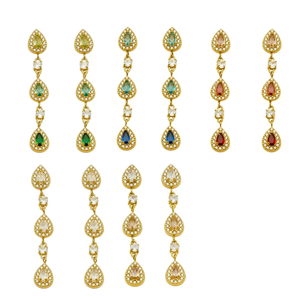 Ornate Gold PVD Stainless Steel Teardrop Pavé CZ Drop Earrings