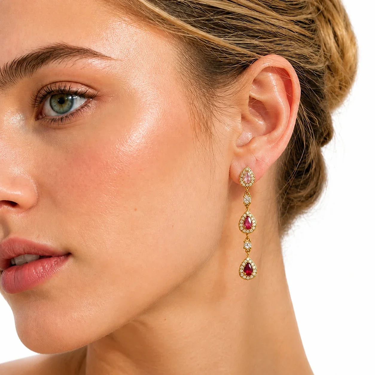 Ornate Gold PVD Stainless Steel Teardrop Pavé CZ Drop Earrings