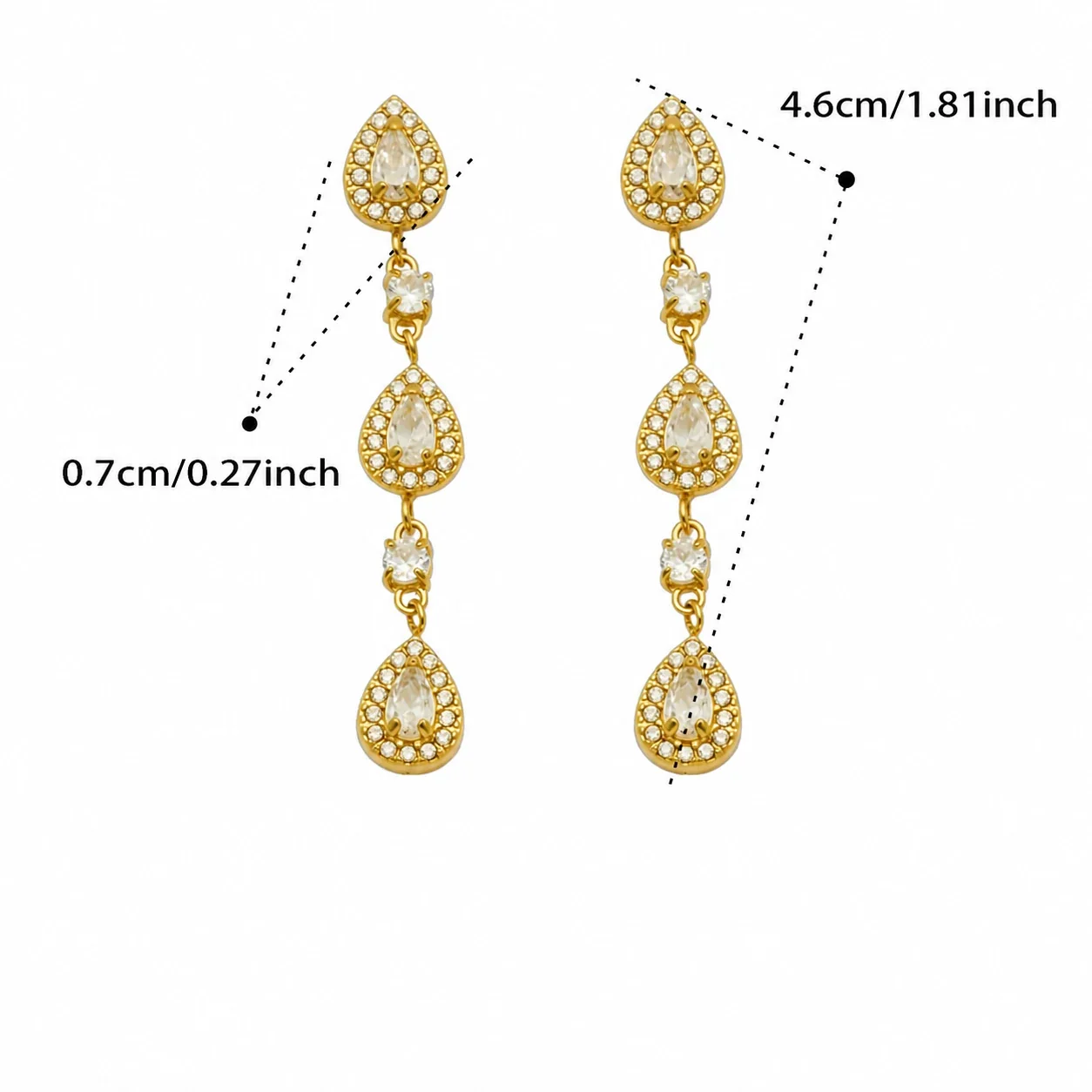 Ornate Gold PVD Stainless Steel Teardrop Pavé CZ Drop Earrings - Gold White CZ