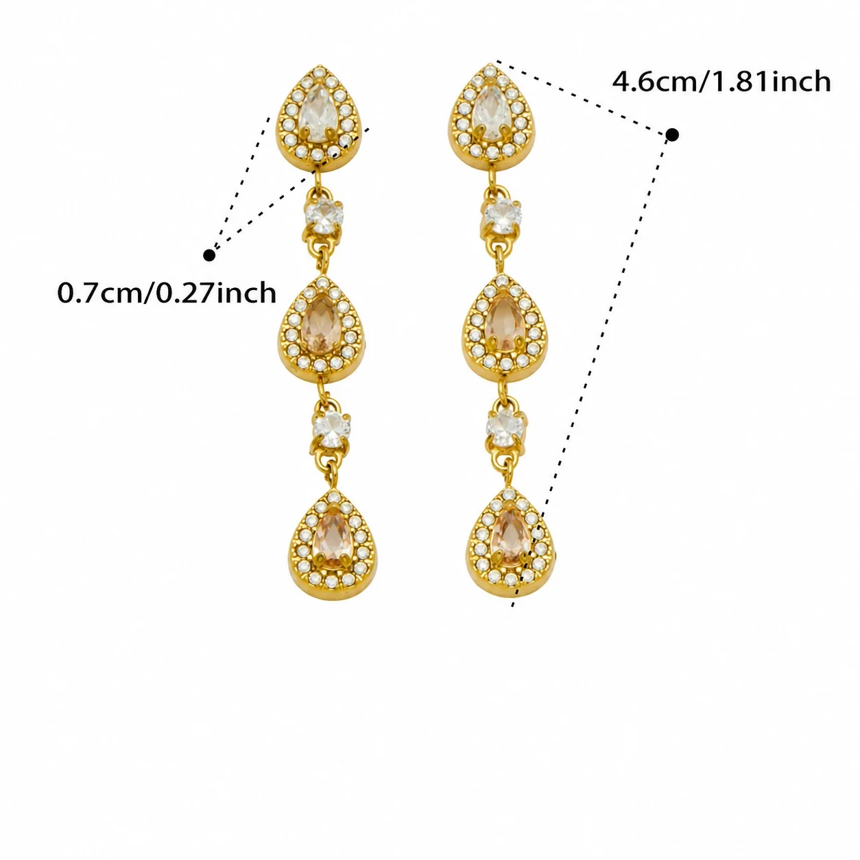 Ornate Gold PVD Stainless Steel Teardrop Pavé CZ Drop Earrings - Gold Champagne CZ