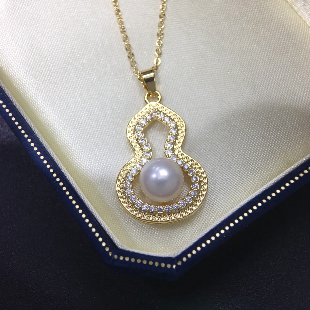 Gourd Gold-Plated Pavé CZ Pearl Pendant Necklace
