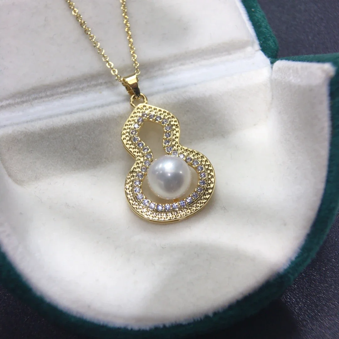 Gourd Gold-Plated Pavé CZ Pearl Pendant Necklace