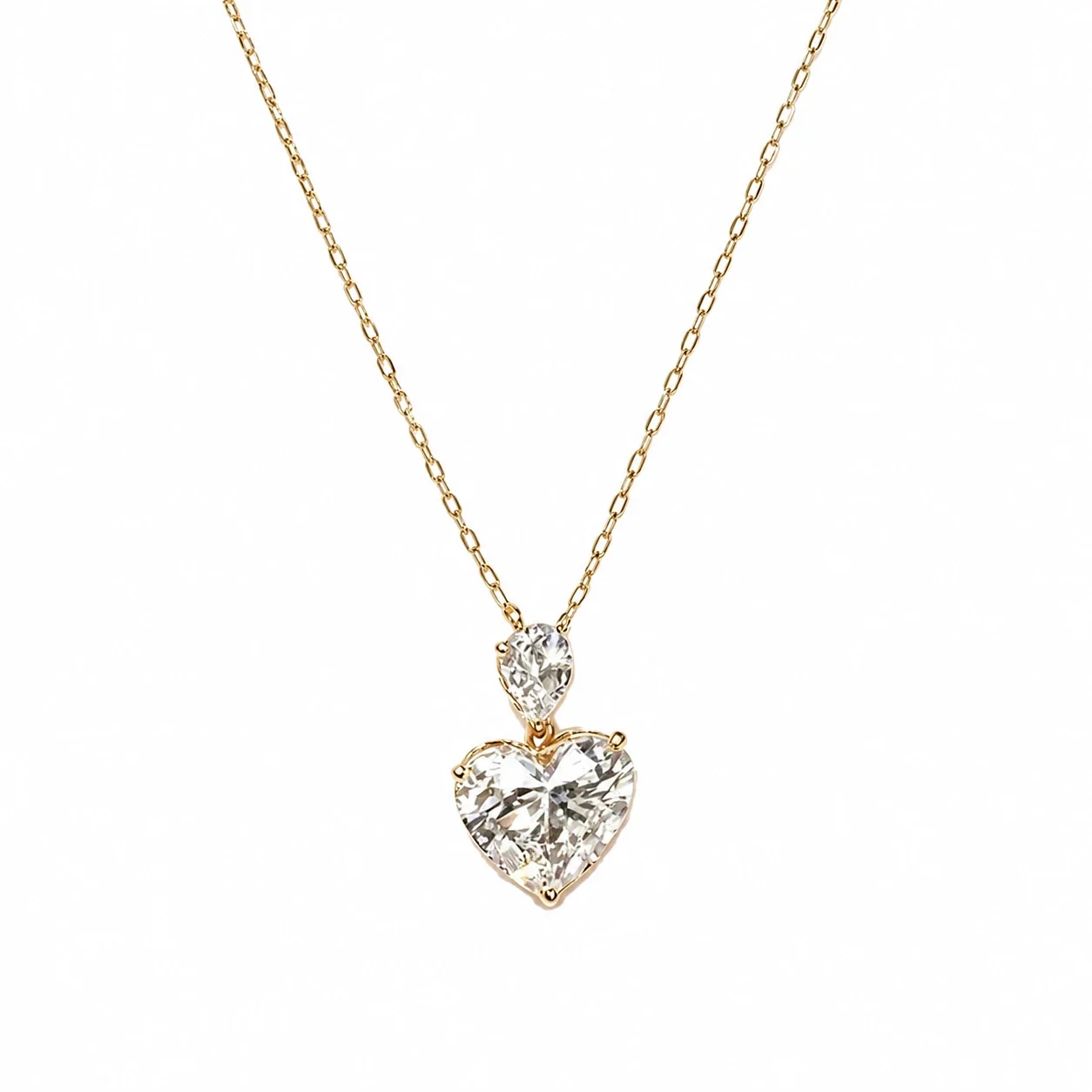 Radiant Twin Heart Stone 925 Sterling Silver Necklace