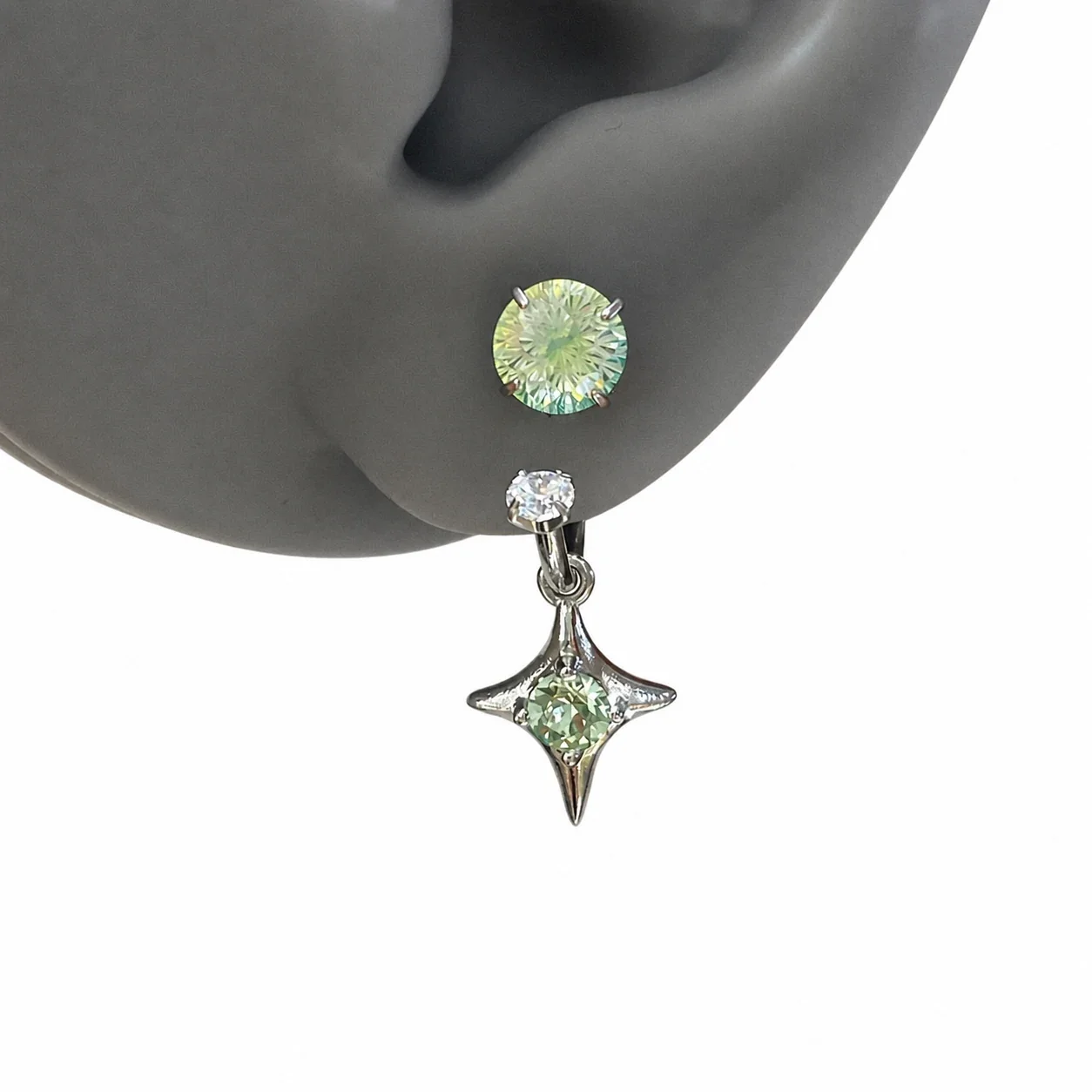 Iridescent Prong-Set Round CZ Star Drop Copper Earrings