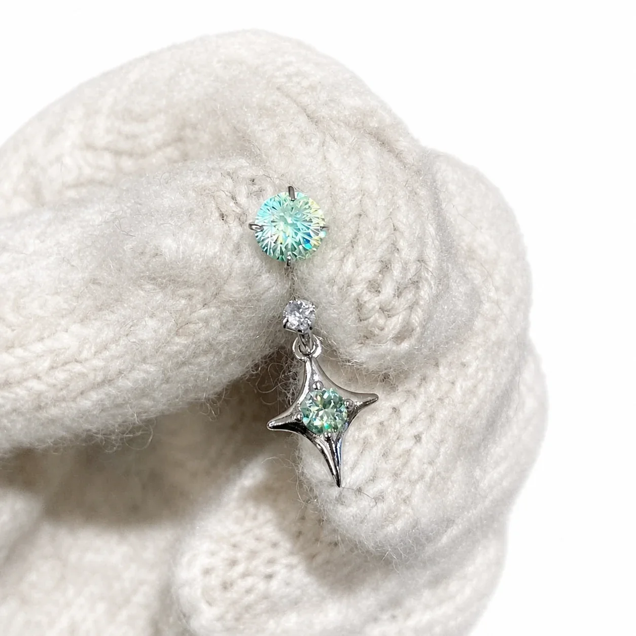 Iridescent Prong-Set Round CZ Star Drop Copper Earrings