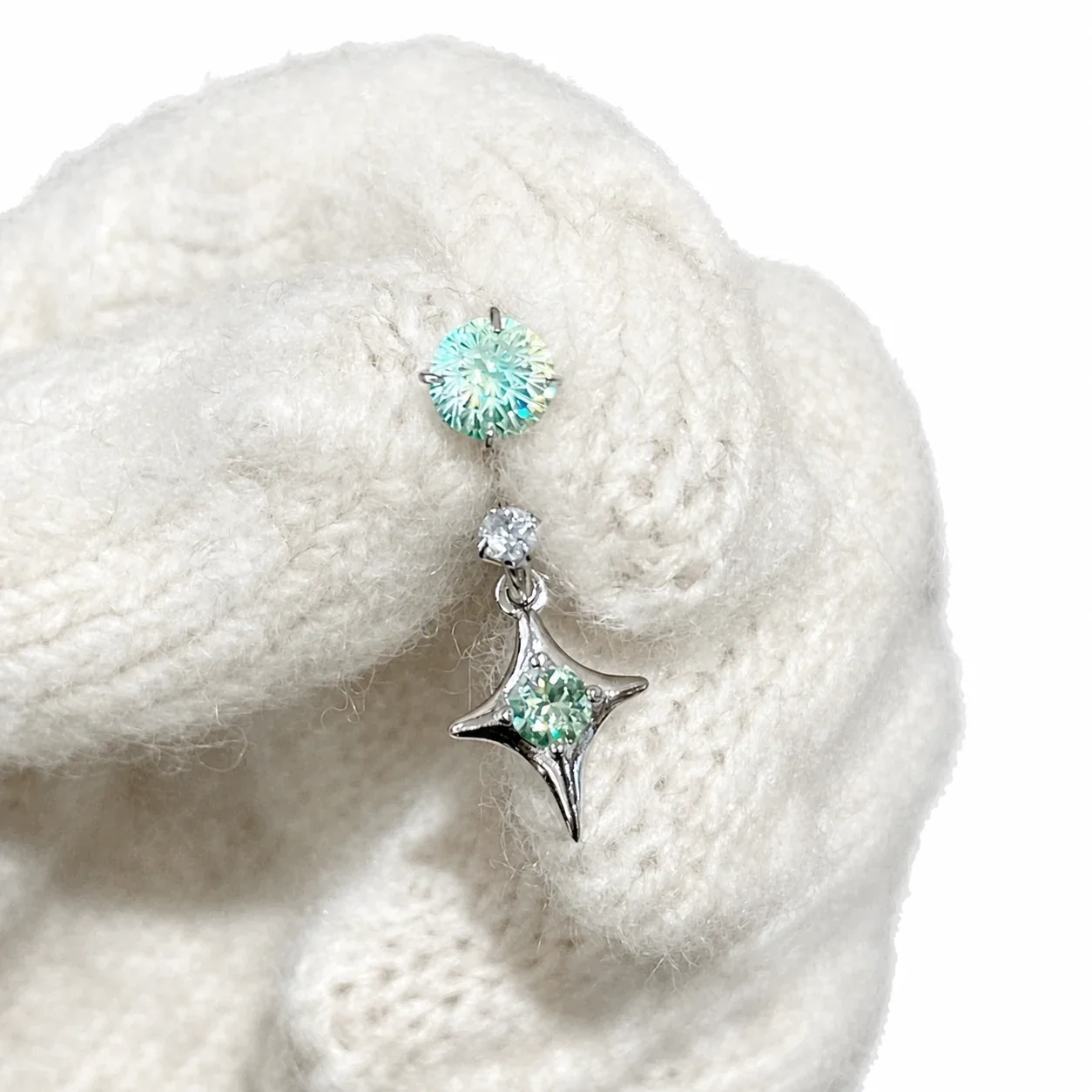 Iridescent Prong-Set Round CZ Star Drop Copper Earrings