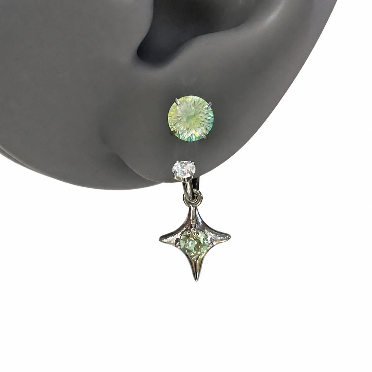 Iridescent Prong-Set Round CZ Star Drop Copper Earrings