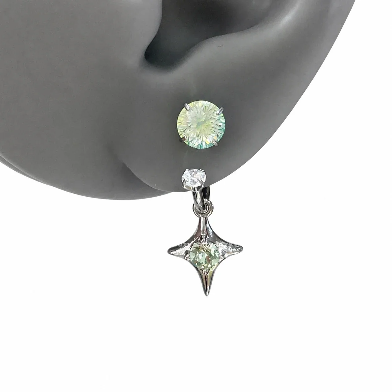 Iridescent Prong-Set Round CZ Star Drop Copper Earrings - Silver