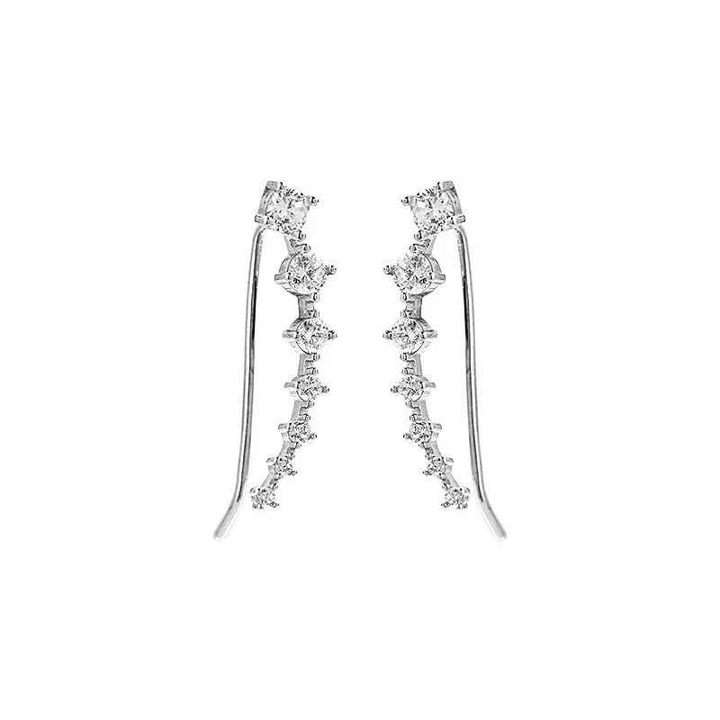 Curved Prong-Set Clear Stone 925 Sterling Silver Earrings