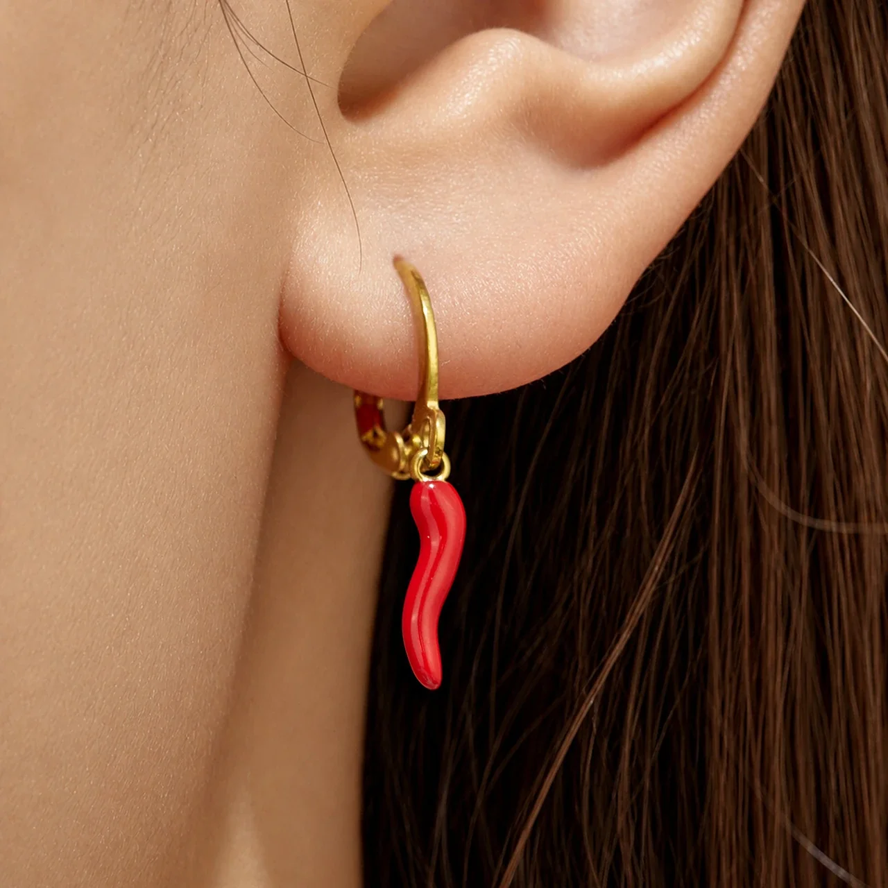 Playful Starfish Chili Heart Stainless Steel Hoop Earrings