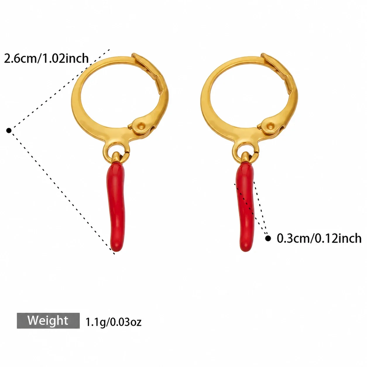 Playful Starfish Chili Heart Stainless Steel Hoop Earrings - Gold Red Chili