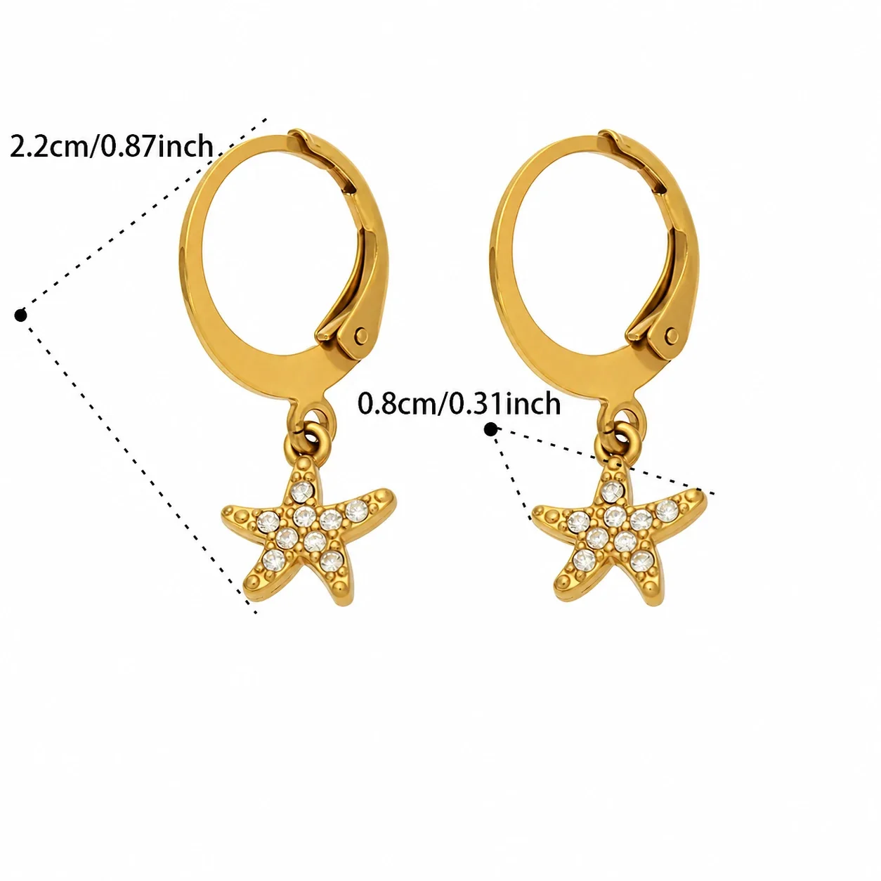 Playful Starfish Chili Heart Stainless Steel Hoop Earrings - Gold Starfish CZ